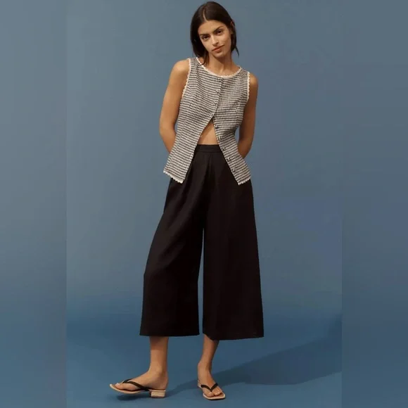 Anthropologie nwtblack Linen Pleated Culotte Trousers